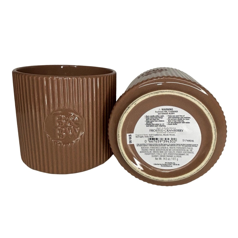 Bath & Body Frosted Cranberry CERAMIC 3-Wick Candles 14.5oz Tonka Bean Apple - Picture 4 of 7
